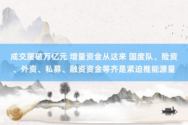 成交屡破万亿元 增量资金从这来 国度队、险资、外资、私募、融资资金等齐是紧迫推能源量