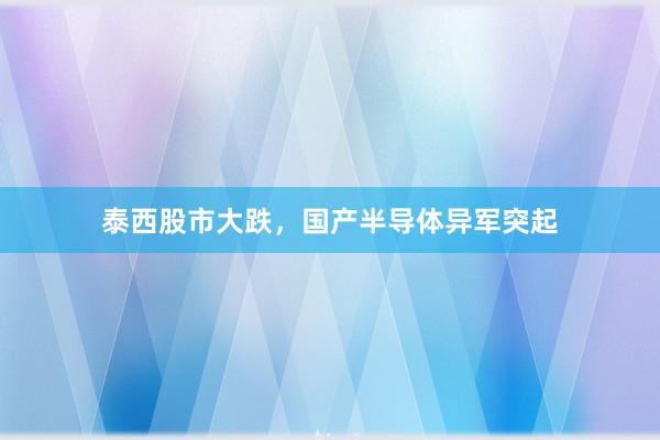 泰西股市大跌，国产半导体异军突起