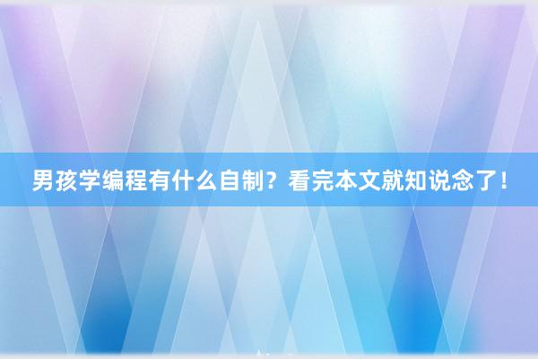 男孩学编程有什么自制？看完本文就知说念了！